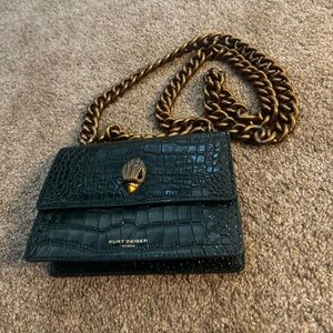 Kurt Geiger Black Croc Crossbody with Gold Chain